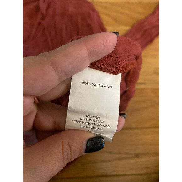 Mason & Belle Women's Rust Long Sleeve Crinkle v-neck rayon Blouse Size Large - Picture 7 of 8